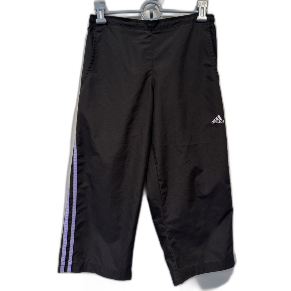 Vintage Adidas Capri Track Pants Y2K Black Purple 3 Stripe Wide Leg Women Medium
